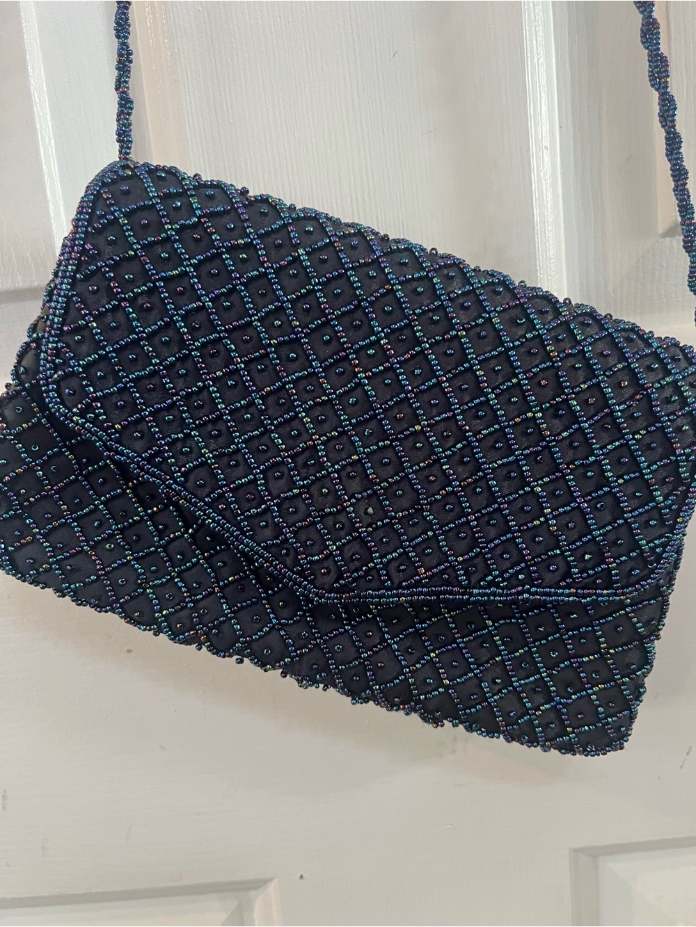 Vintage Beaded Navy Evening Crossbody purse magnetic closure